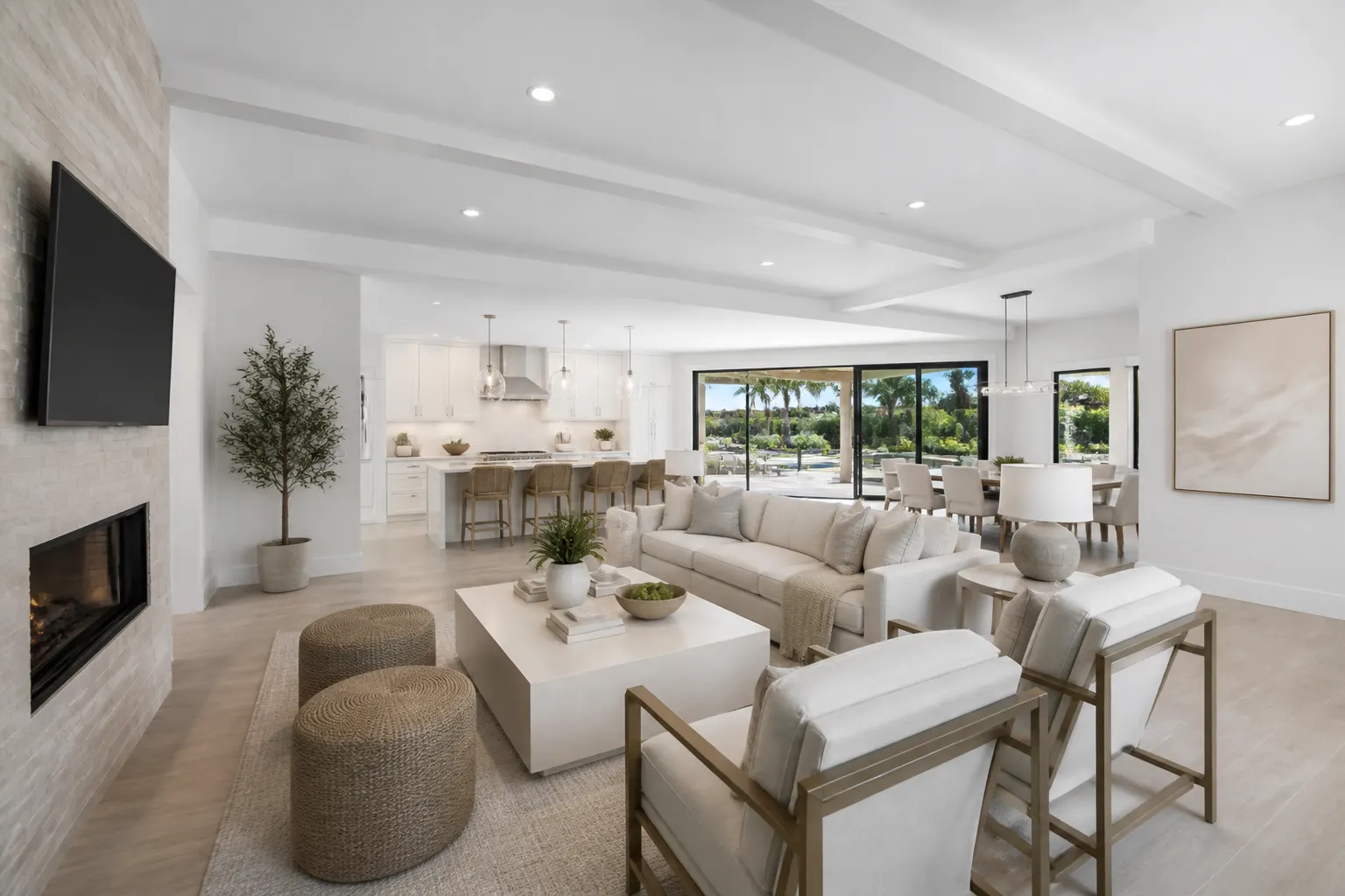 Completed coastal contemporary home remodeling with custom kitchen and garden views